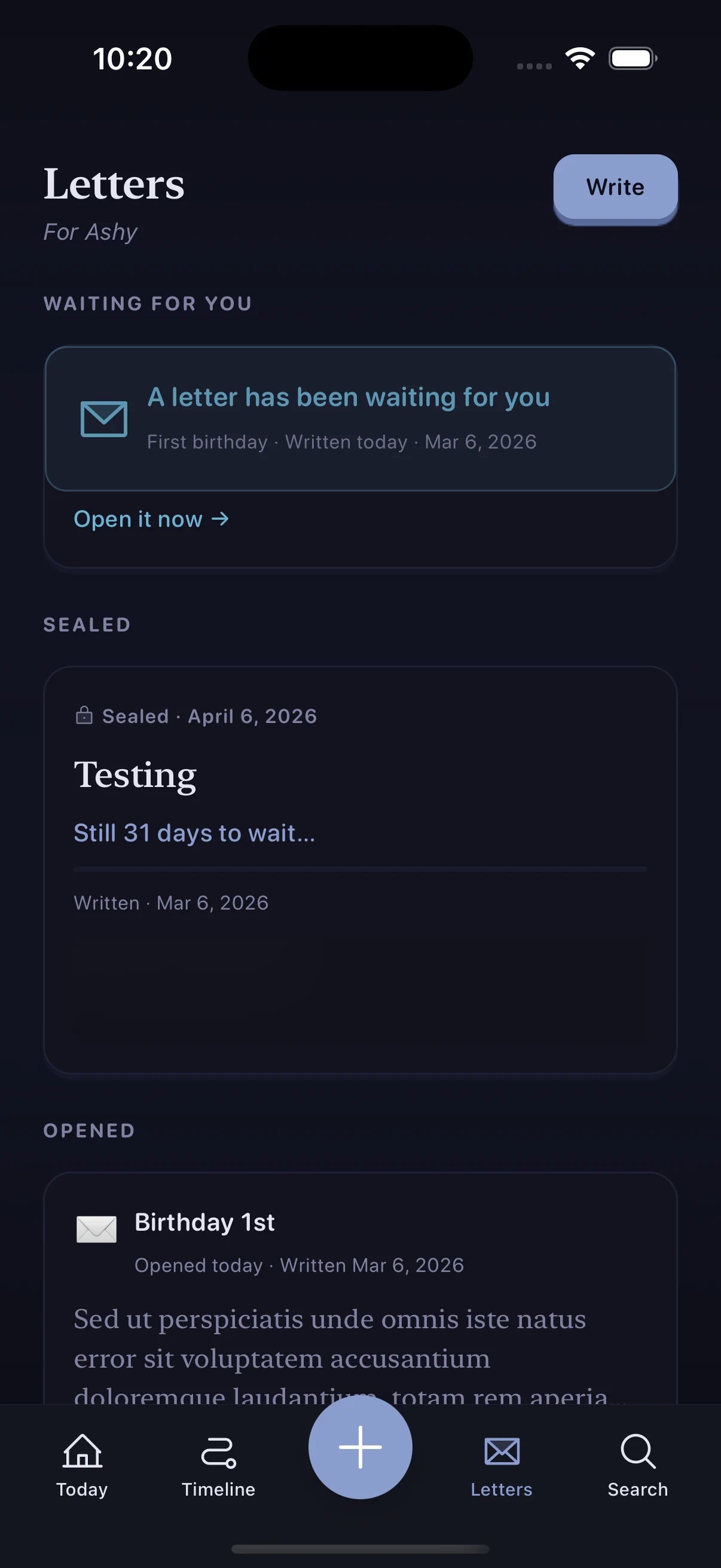 Future letters screen